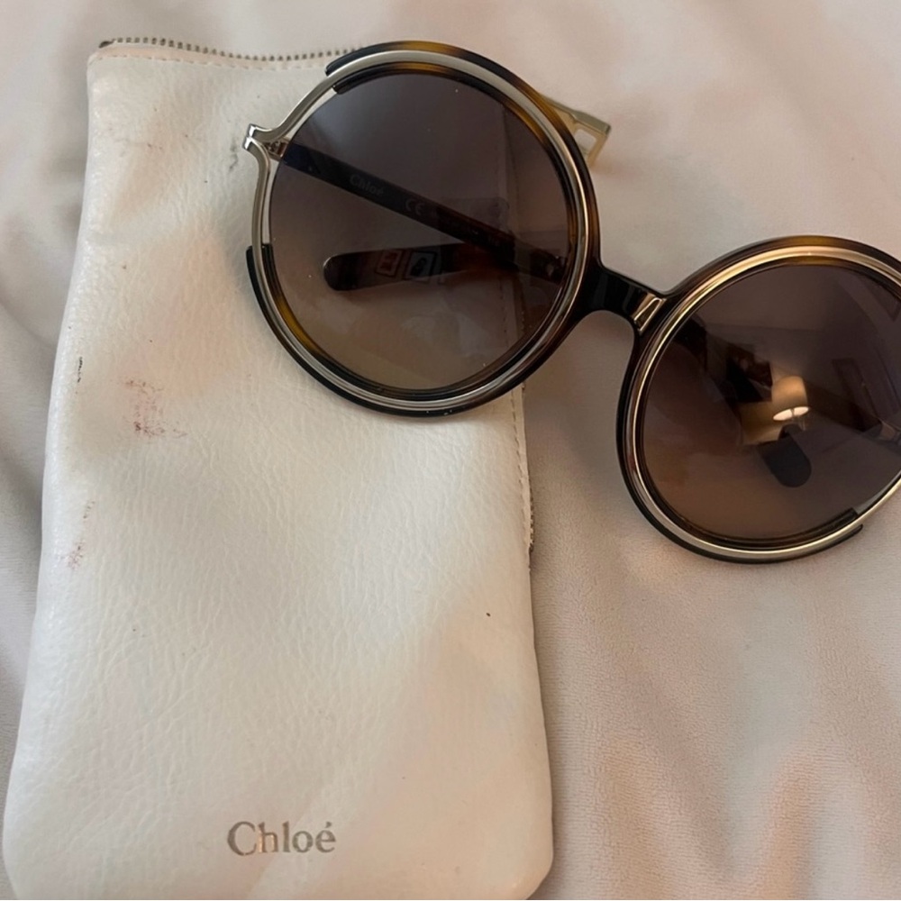 Chloe Black and Brown Round Sunglasses